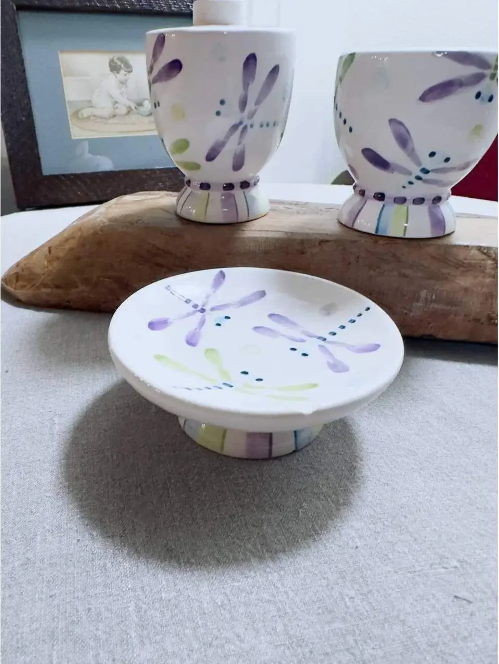 Hand Painted Dragonfly Ceramic Bathroom Set 3 Piece SKL/WW